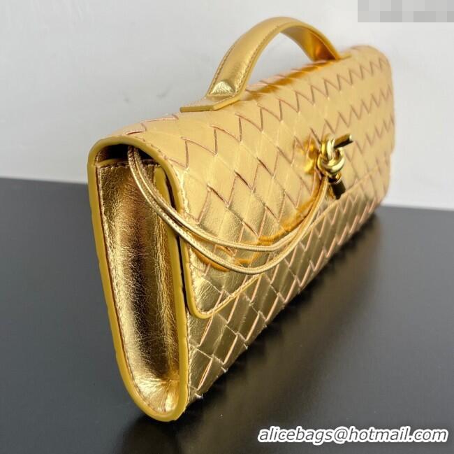 Buy Discount Bottega Veneta Long Clutch Bag Andiamo in Intrecciato Leather 741511 Gold 2025