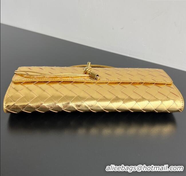 Buy Discount Bottega Veneta Long Clutch Bag Andiamo in Intrecciato Leather 741511 Gold 2025