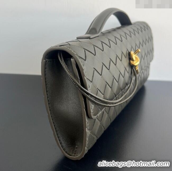 Luxury Cheap Bottega Veneta Long Clutch Bag Andiamo in Intrecciato Leather 741511 Dark Khaki 2025