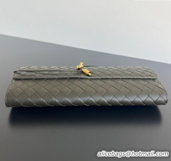 Luxury Cheap Bottega Veneta Long Clutch Bag Andiamo in Intrecciato Leather 741511 Dark Khaki 2025