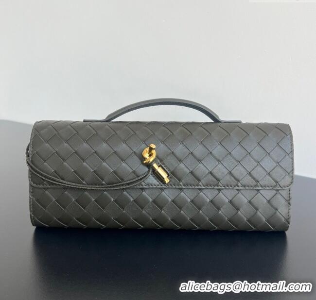 Luxury Cheap Bottega Veneta Long Clutch Bag Andiamo in Intrecciato Leather 741511 Dark Khaki 2025