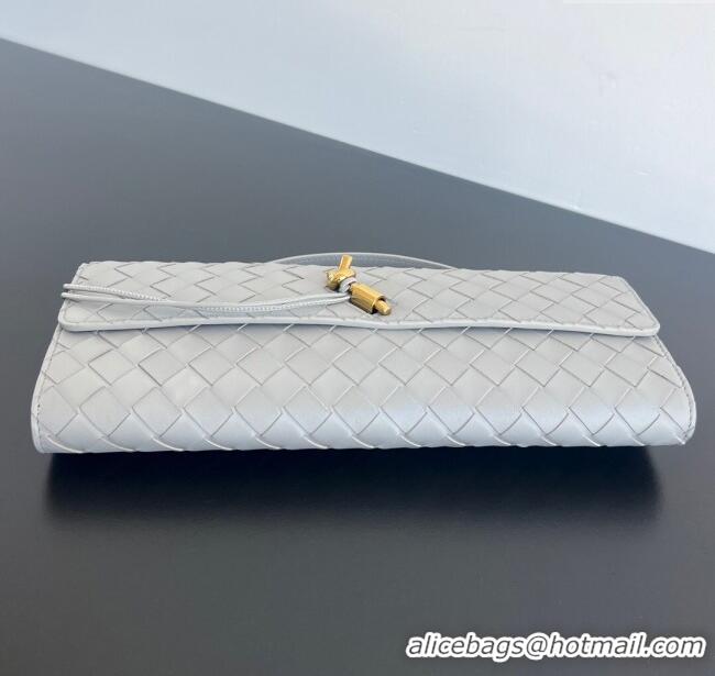 Super Quality Bottega Veneta Long Clutch Bag Andiamo in Intrecciato Leather 741511 Silver Grey 2025