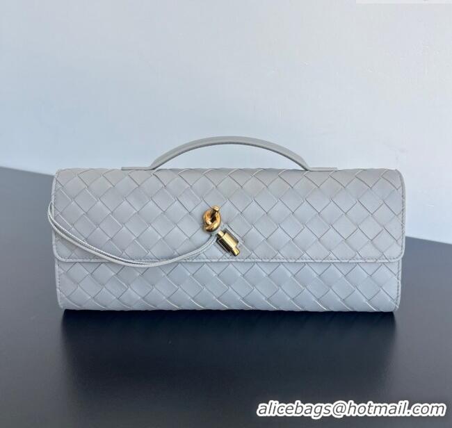 Super Quality Bottega Veneta Long Clutch Bag Andiamo in Intrecciato Leather 741511 Silver Grey 2025