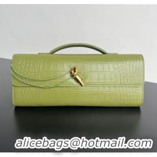 Luxury Cheap Bottega Veneta Long Clutch Bag Andiamo in Crocodile Embossed Leather 741511 Matcha Green 2025