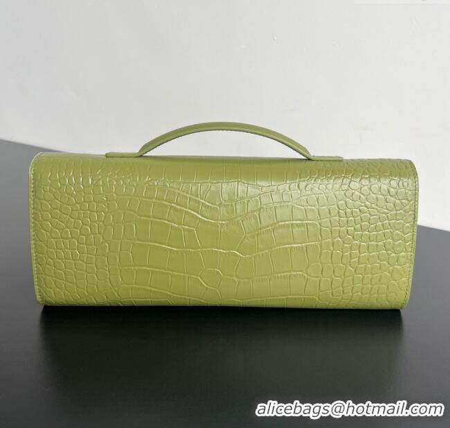 Luxury Cheap Bottega Veneta Long Clutch Bag Andiamo in Crocodile Embossed Leather 741511 Matcha Green 2025