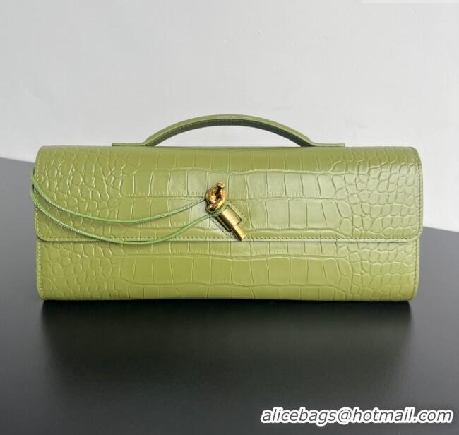 Luxury Cheap Bottega Veneta Long Clutch Bag Andiamo in Crocodile Embossed Leather 741511 Matcha Green 2025
