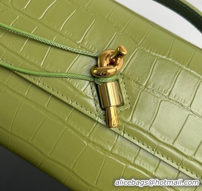 Luxury Cheap Bottega Veneta Long Clutch Bag Andiamo in Crocodile Embossed Leather 741511 Matcha Green 2025
