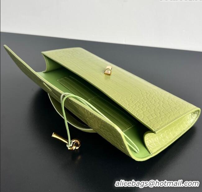 Luxury Cheap Bottega Veneta Long Clutch Bag Andiamo in Crocodile Embossed Leather 741511 Matcha Green 2025