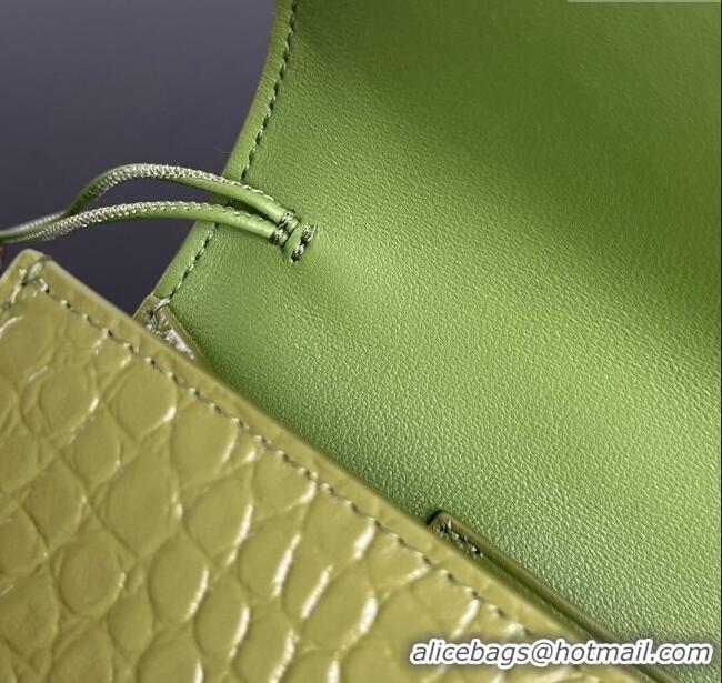 Luxury Cheap Bottega Veneta Long Clutch Bag Andiamo in Crocodile Embossed Leather 741511 Matcha Green 2025
