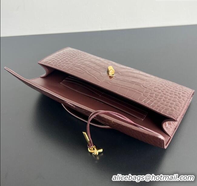 Top Grade Bottega Veneta Long Clutch Bag Andiamo in Crocodile Embossed Leather 741511 Dark Brown 2025