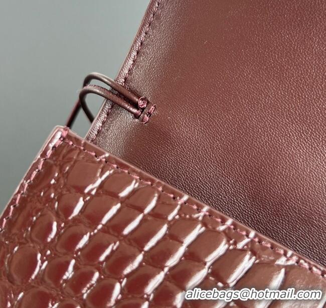 Top Grade Bottega Veneta Long Clutch Bag Andiamo in Crocodile Embossed Leather 741511 Dark Brown 2025