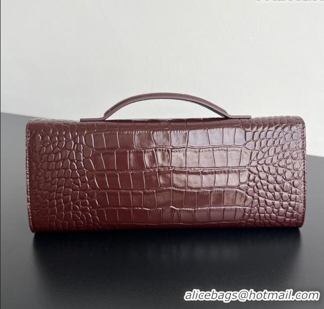 Top Grade Bottega Veneta Long Clutch Bag Andiamo in Crocodile Embossed Leather 741511 Dark Brown 2025