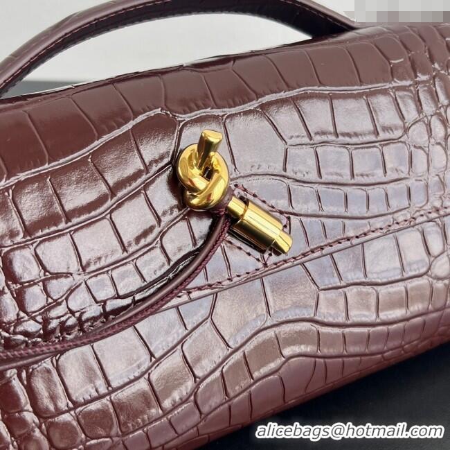 Top Grade Bottega Veneta Long Clutch Bag Andiamo in Crocodile Embossed Leather 741511 Dark Brown 2025