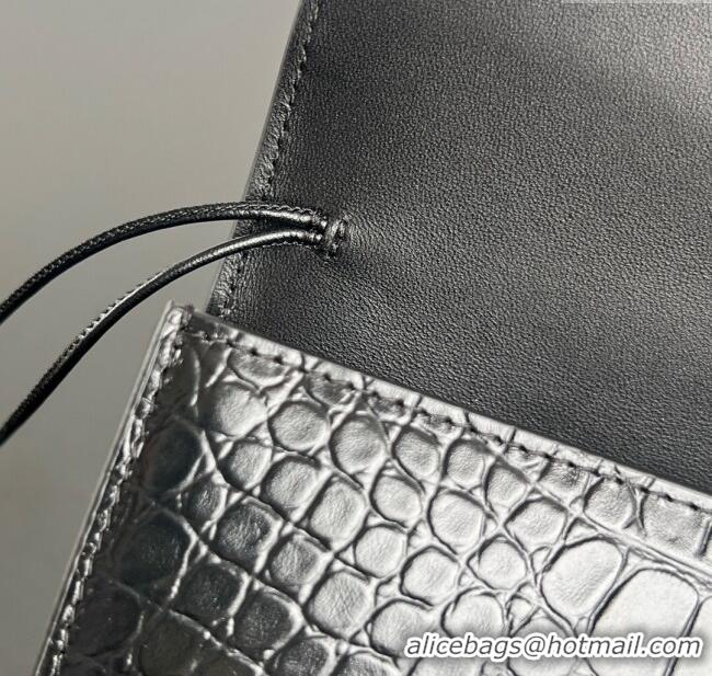 Luxury Discount Bottega Veneta Long Clutch Bag Andiamo in Crocodile Embossed Leather 741511 Black 2025