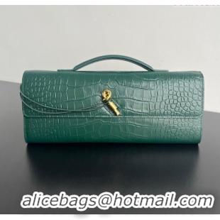 Discount Bottega Veneta Long Clutch Bag Andiamo in Crocodile Embossed Leather 741511 Emerald Green 2025
