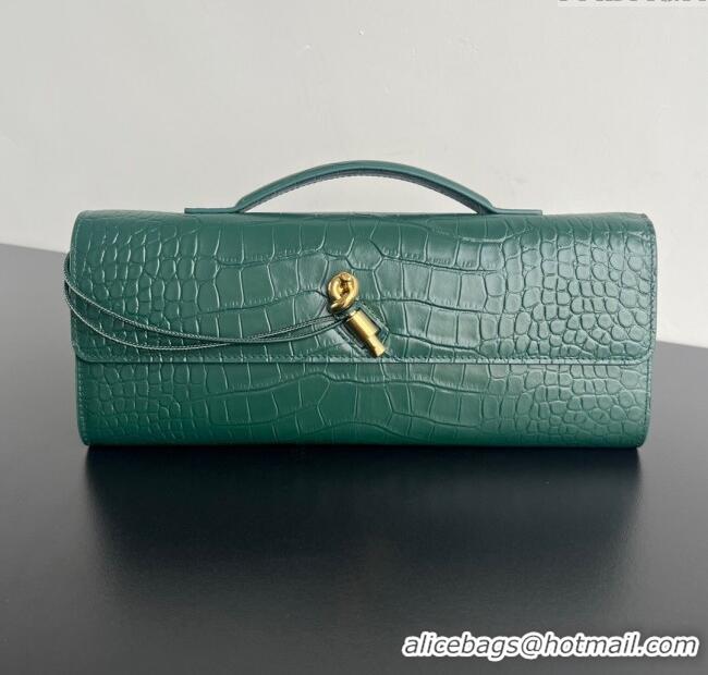 Discount Bottega Veneta Long Clutch Bag Andiamo in Crocodile Embossed Leather 741511 Emerald Green 2025