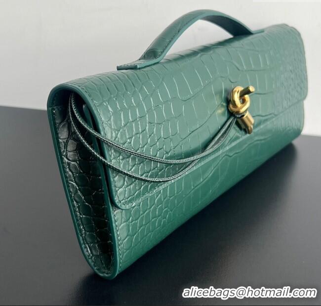 Discount Bottega Veneta Long Clutch Bag Andiamo in Crocodile Embossed Leather 741511 Emerald Green 2025