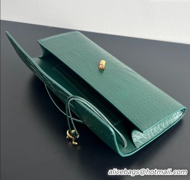 Discount Bottega Veneta Long Clutch Bag Andiamo in Crocodile Embossed Leather 741511 Emerald Green 2025