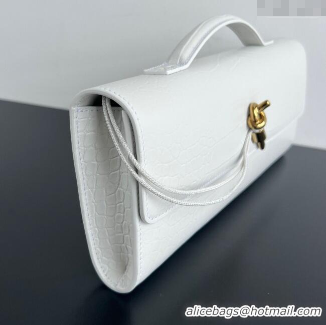 Best Quality Bottega Veneta Long Clutch Bag Andiamo in Crocodile Embossed Leather 741511 White 2025