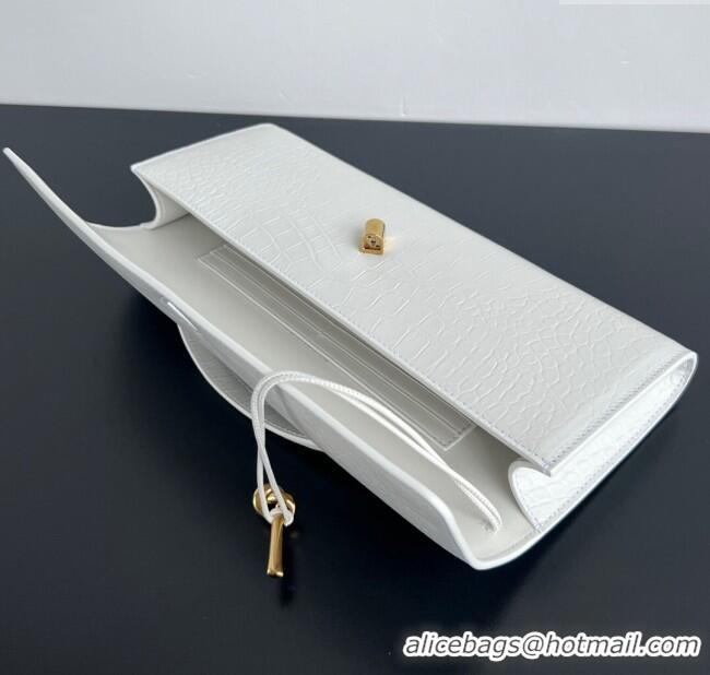 Best Quality Bottega Veneta Long Clutch Bag Andiamo in Crocodile Embossed Leather 741511 White 2025