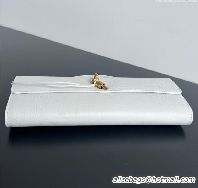 Best Quality Bottega Veneta Long Clutch Bag Andiamo in Crocodile Embossed Leather 741511 White 2025