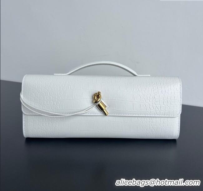 Best Quality Bottega Veneta Long Clutch Bag Andiamo in Crocodile Embossed Leather 741511 White 2025