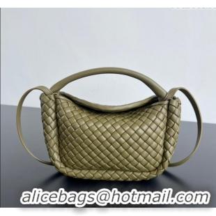 Super Quality Bottega Veneta Small Cobble Top Handle bag in Intreccio Leather 805739 Seaweed Green 2025