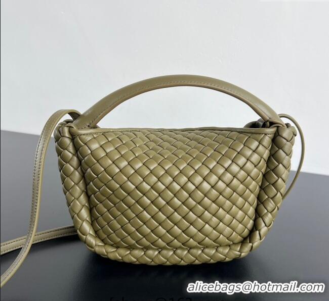 Super Quality Bottega Veneta Small Cobble Top Handle bag in Intreccio Leather 805739 Seaweed Green 2025