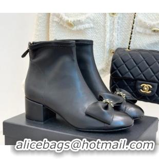 Purchase Chanel Lambskin Heel Ankle Boots with Bow Black 2026 CH110303 1103122
