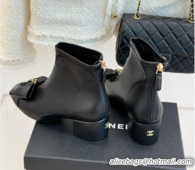 Purchase Chanel Lambskin Heel Ankle Boots with Bow Black 2026 CH110303 1103122