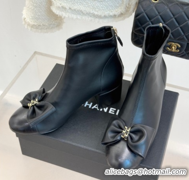 Purchase Chanel Lambskin Heel Ankle Boots with Bow Black 2026 CH110303 1103122