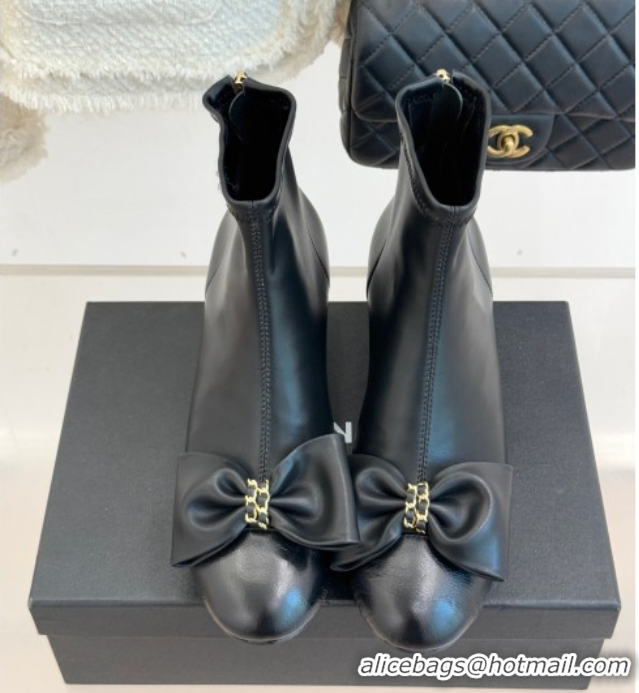 Purchase Chanel Lambskin Heel Ankle Boots with Bow Black 2026 CH110303 1103122
