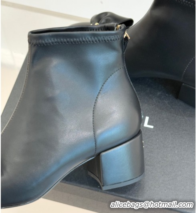 Purchase Chanel Lambskin Heel Ankle Boots with Bow Black 2026 CH110303 1103122