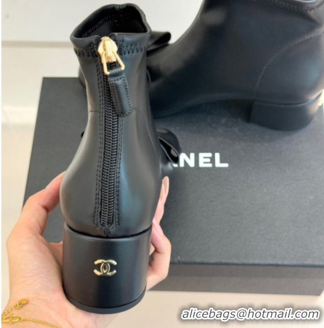 Purchase Chanel Lambskin Heel Ankle Boots with Bow Black 2026 CH110303 1103122