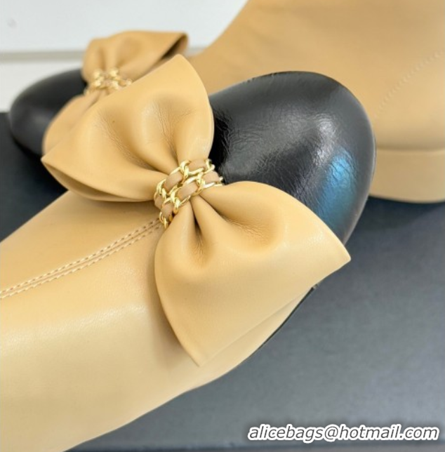 Good Quality Chanel Lambskin Heel Ankle Boots with Bow Beige 2025 CH110303 1103123