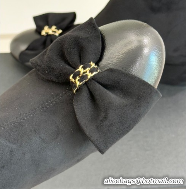 Stylish Chanel Suede and Calfskin Heel Ankle Boots with Bow Black CH110303 1103124