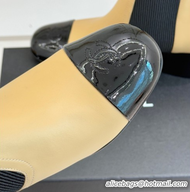 Grade Quality Chanel Lambskin & Patent Leather Heel Ankle Boots 5cm with Pearls Beige CH11030316 1103126