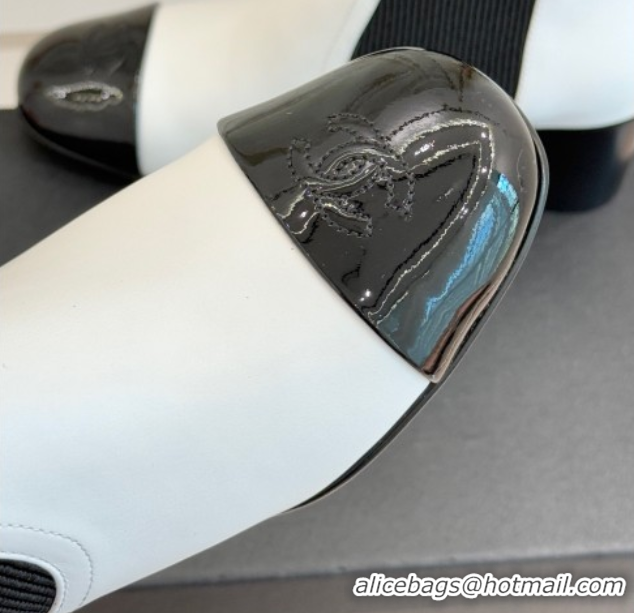 Best Price Chanel Lambskin & Patent Leather Heel Ankle Boots 5cm with Pearls White CH11030316 1103127