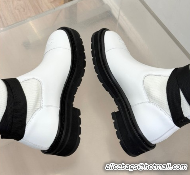 Sophisticated Chanel Knit and Calfskin Medium Boots with Buckle White CH11030317 1103128