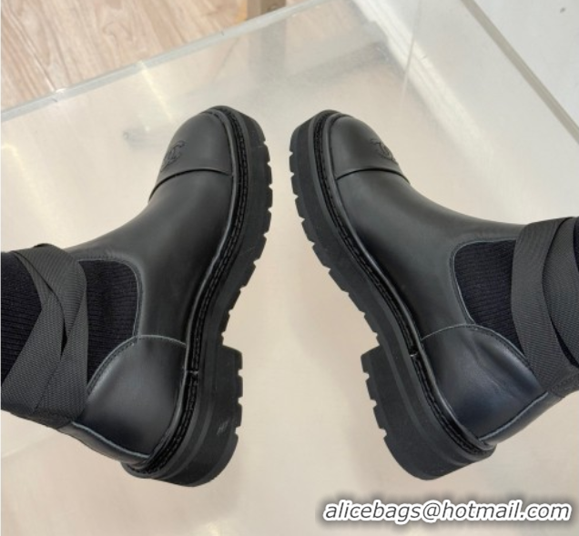 Duplicate Chanel Knit and Calfskin Medium Boots with Buckle Black 2025 CH11030317 1103129