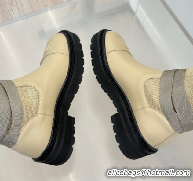Stylish Chanel Knit and Calfskin Medium Boots with Buckle Beige 2025 CH11030317 1103130