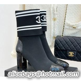 Sumptuous Chanel Knit and Patent Calfskin Ankle Boots 7cm Black 2025 CH11030318 1103131