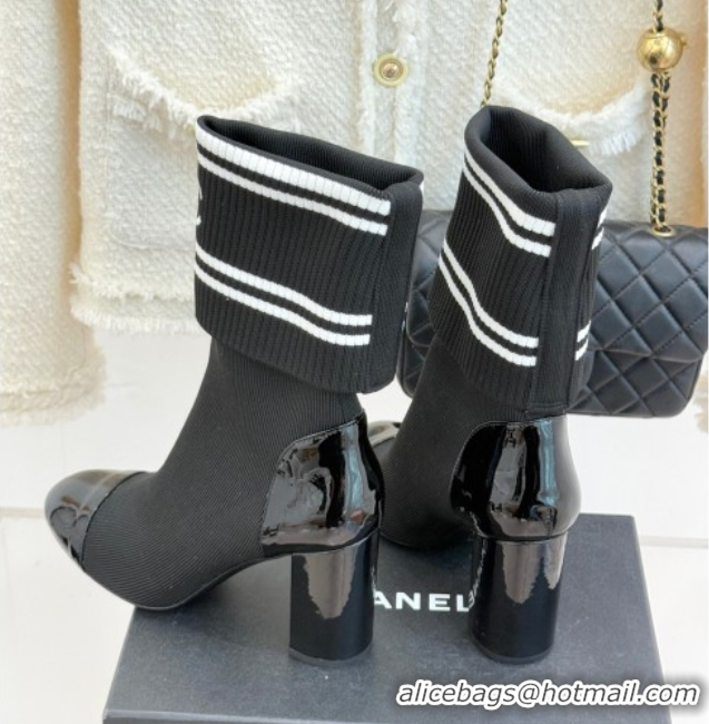 Sumptuous Chanel Knit and Patent Calfskin Ankle Boots 7cm Black 2025 CH11030318 1103131