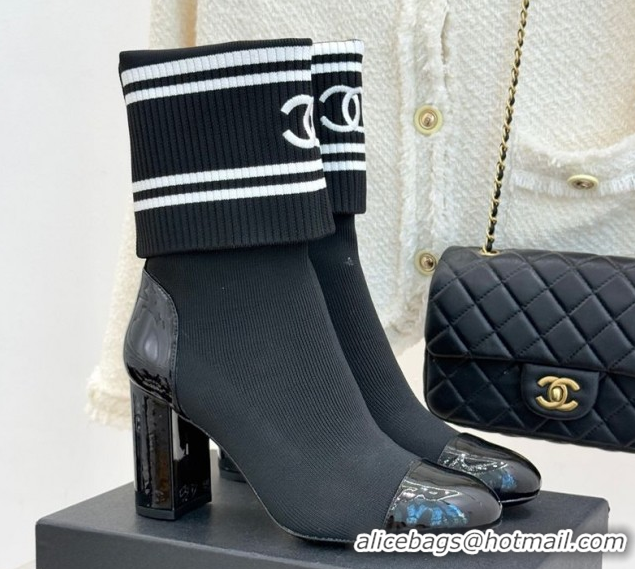 Sumptuous Chanel Knit and Patent Calfskin Ankle Boots 7cm Black 2025 CH11030318 1103131