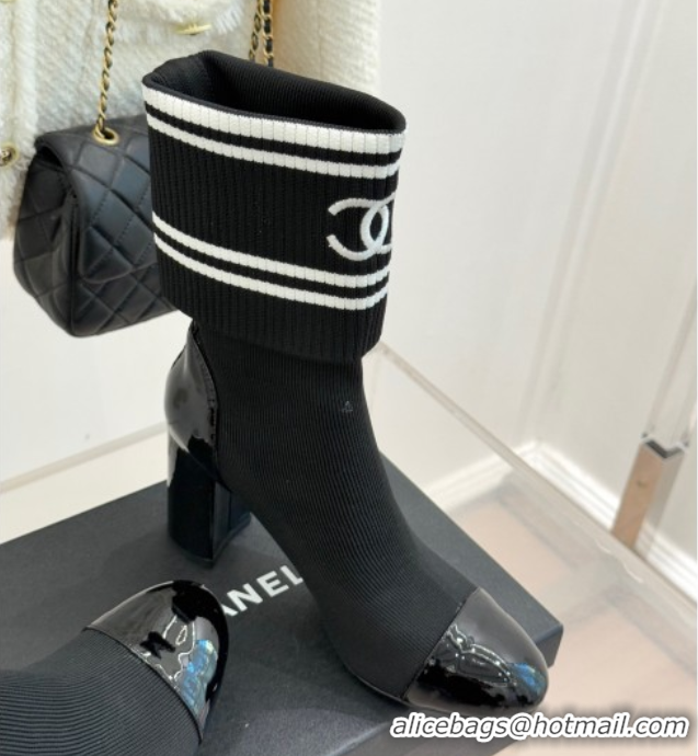 Sumptuous Chanel Knit and Patent Calfskin Ankle Boots 7cm Black 2025 CH11030318 1103131