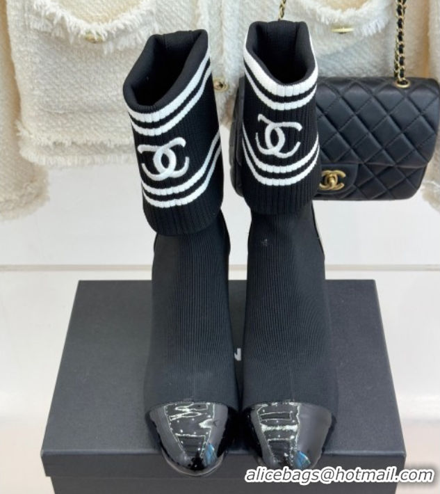 Sumptuous Chanel Knit and Patent Calfskin Ankle Boots 7cm Black 2025 CH11030318 1103131