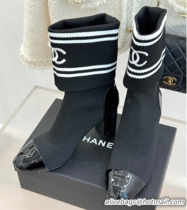 Sumptuous Chanel Knit and Patent Calfskin Ankle Boots 7cm Black 2025 CH11030318 1103131