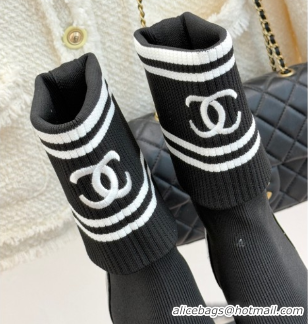 Sumptuous Chanel Knit and Patent Calfskin Ankle Boots 7cm Black 2025 CH11030318 1103131