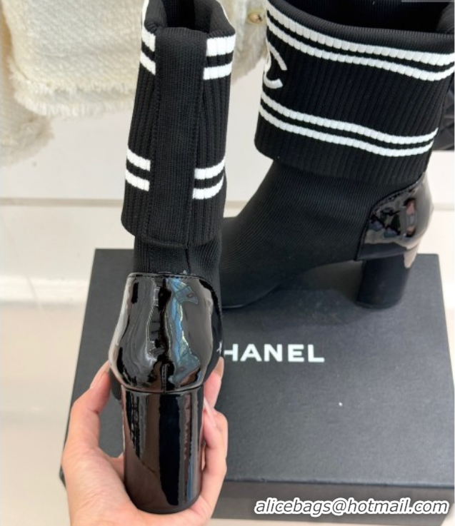 Sumptuous Chanel Knit and Patent Calfskin Ankle Boots 7cm Black 2025 CH11030318 1103131