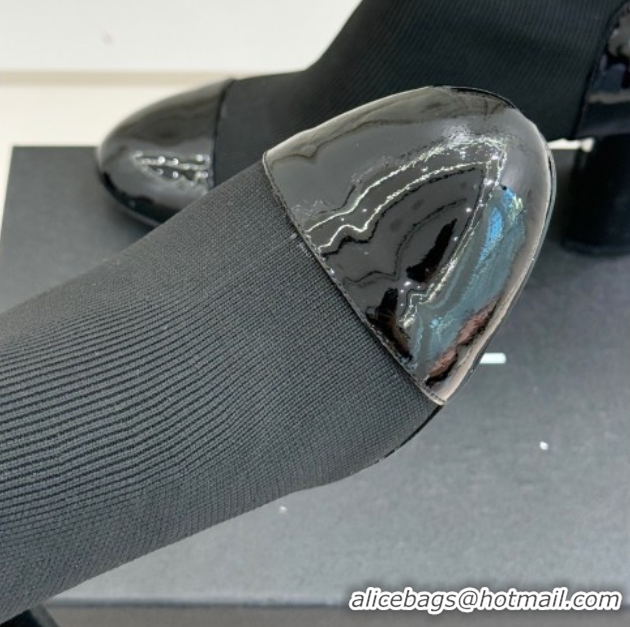 Sumptuous Chanel Knit and Patent Calfskin Ankle Boots 7cm Black 2025 CH11030318 1103131